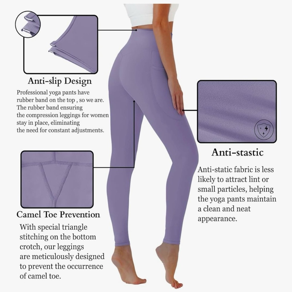 New- Women’s Yoga Pants, Tummy Control, Scrunch Butt, Purple Lilac, Size Large